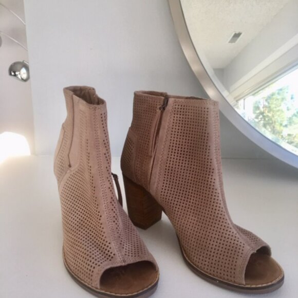 TOMS Bootie Majorca stucco suede brown peeptoe zipper ankle size 7 - Picture 13 of 16